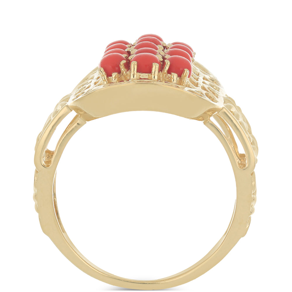 Anillo de Plata Bañada en Oro con Coral de Esponja Roja 2 