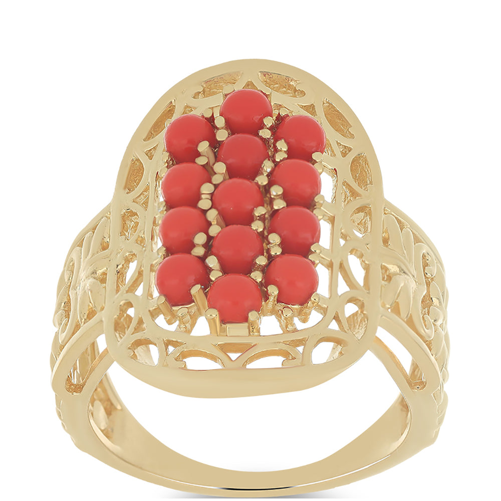 Anillo de Plata Bañada en Oro con Coral de Esponja Roja