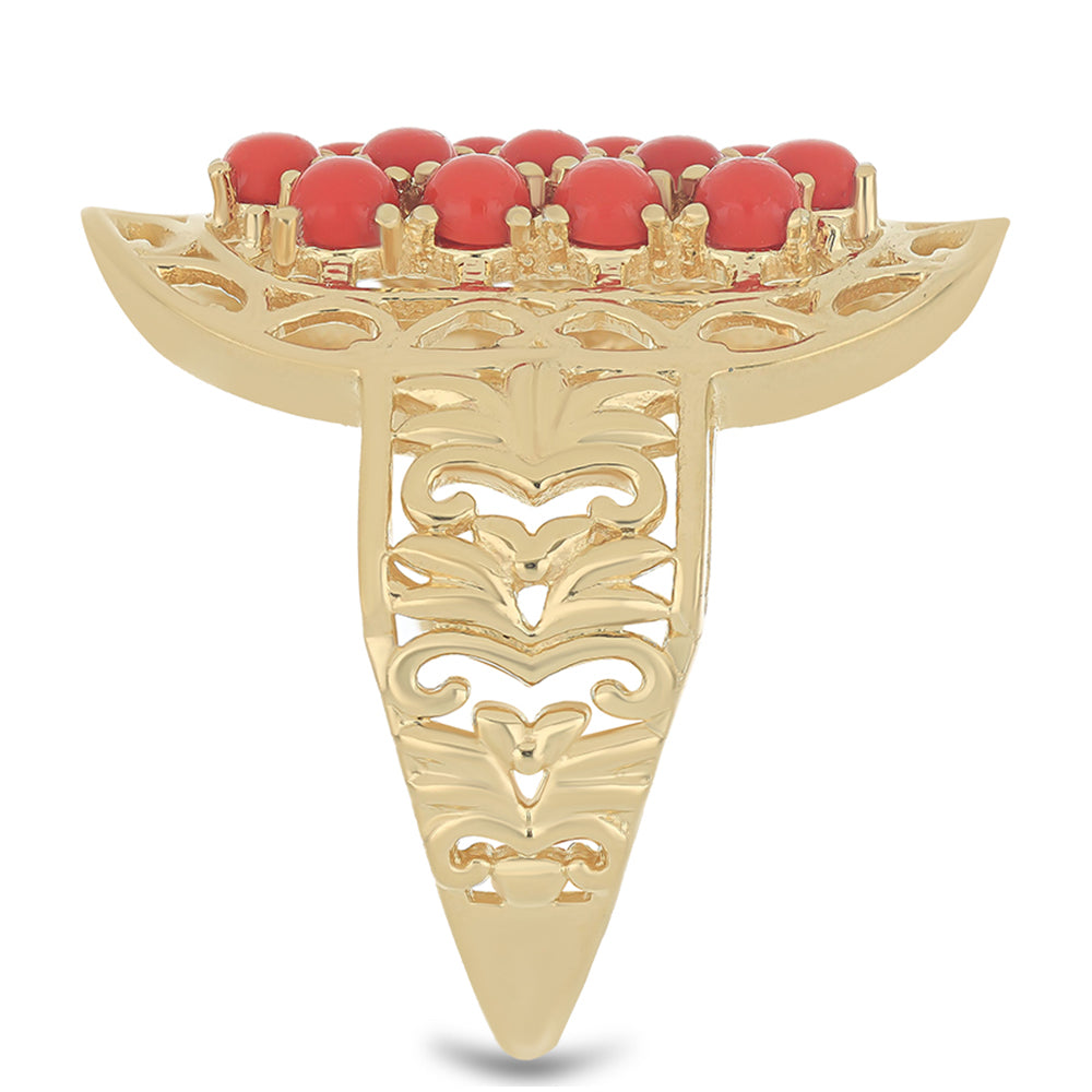 Anillo de Plata Bañada en Oro con Coral de Esponja Roja