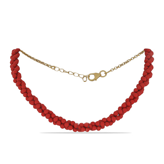 Collar de Plata Bañada en Oro con Coral de Esponja Roja