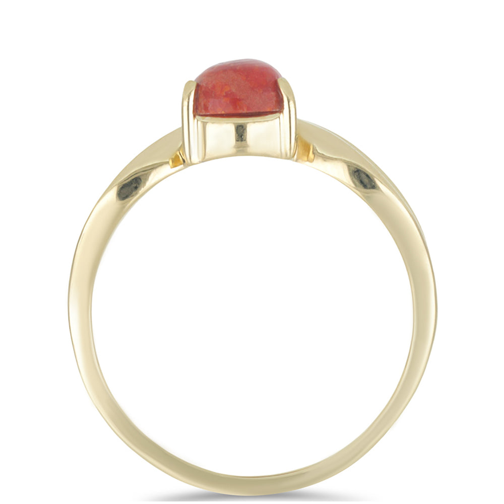 Anillo de Plata Bañada en Oro con Coral de Esponja Roja 2 