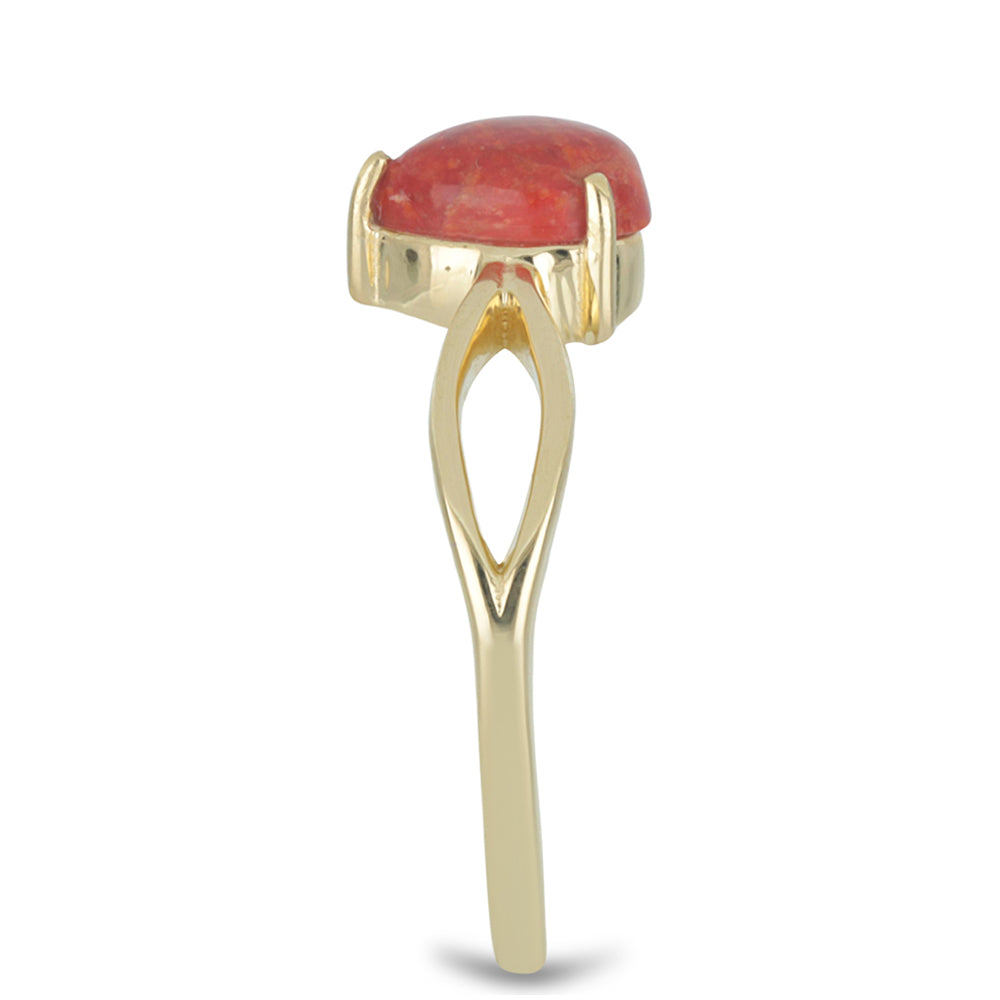 Anillo de Plata Bañada en Oro con Coral de Esponja Roja