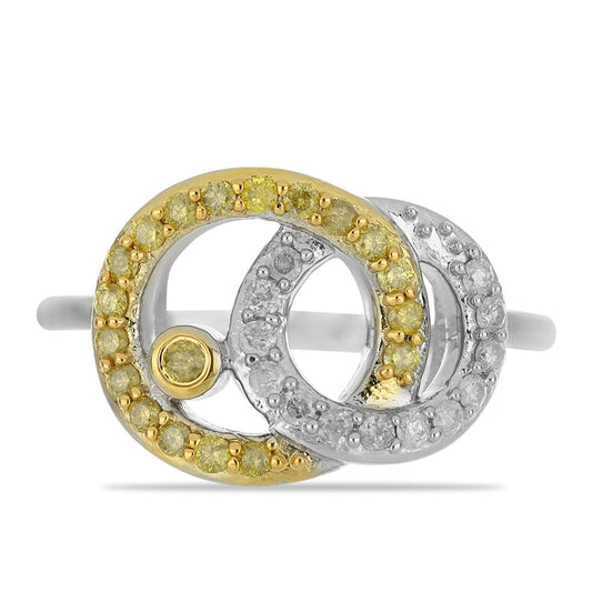 Anillo de Plata con Diamante Amarillo y Diamante blanco