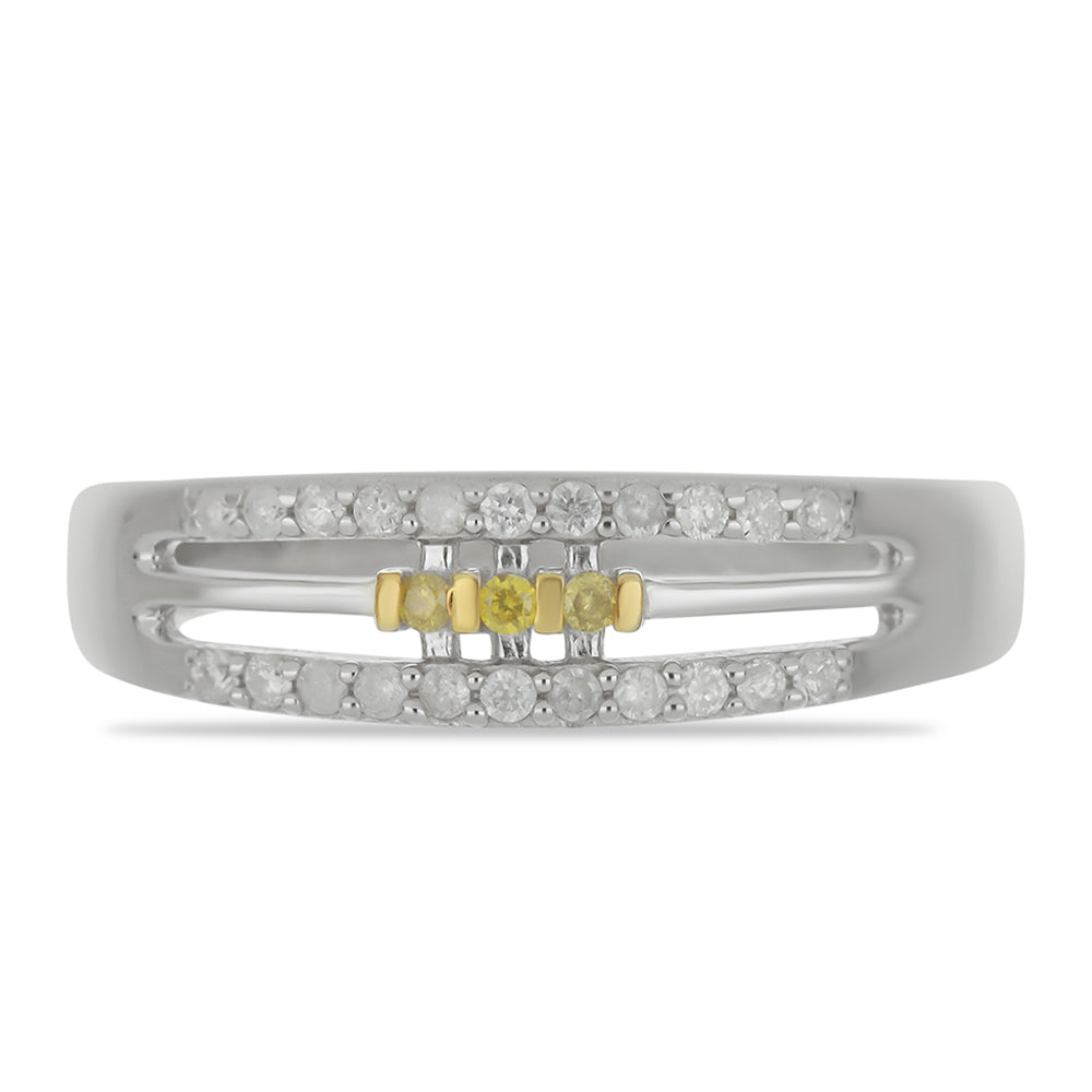 Anillo de Plata con Diamante Amarillo y Diamante blanco