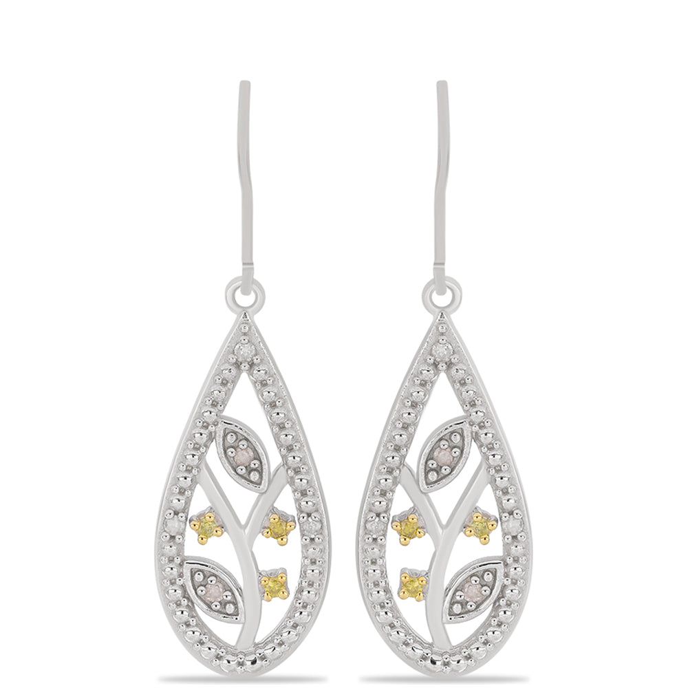 Pendientes de Plata con Diamante Amarillo y Diamante blanco