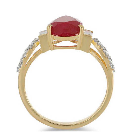 Anillo de Plata Bañada en Oro con Ágata Roja y Zircón Blanco