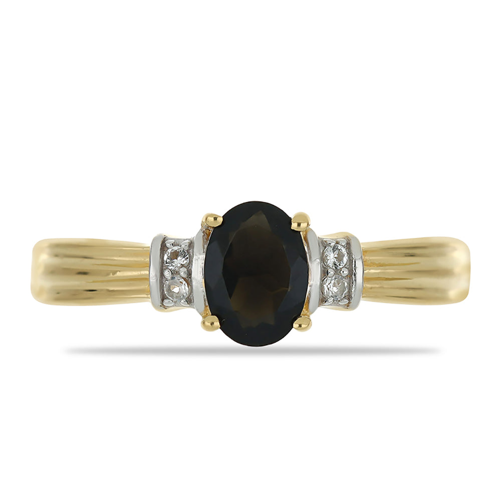 Anillo de Plata Bañada en Oro con Obsidiana y Topacio Blanco