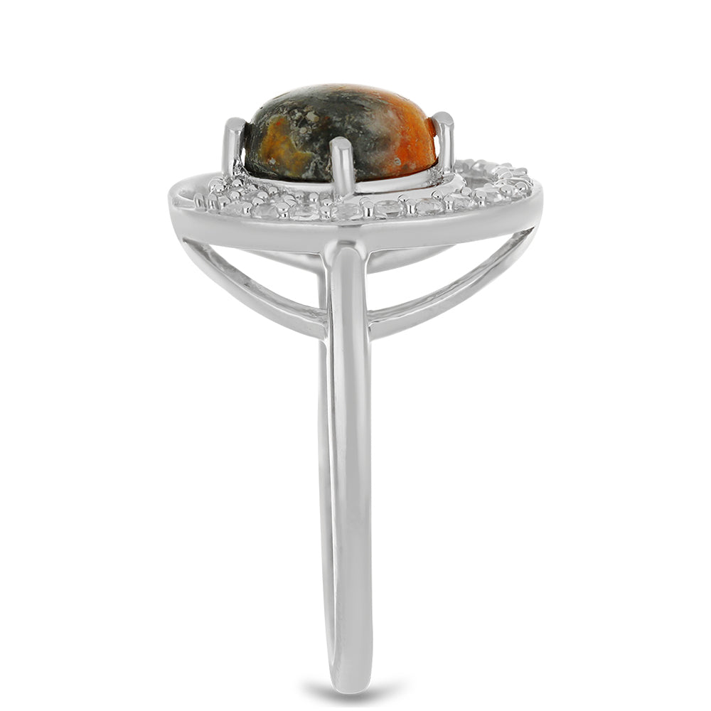 Anillo de Plata con Jasper de Bumble Bee y Topacio Blanco 4 