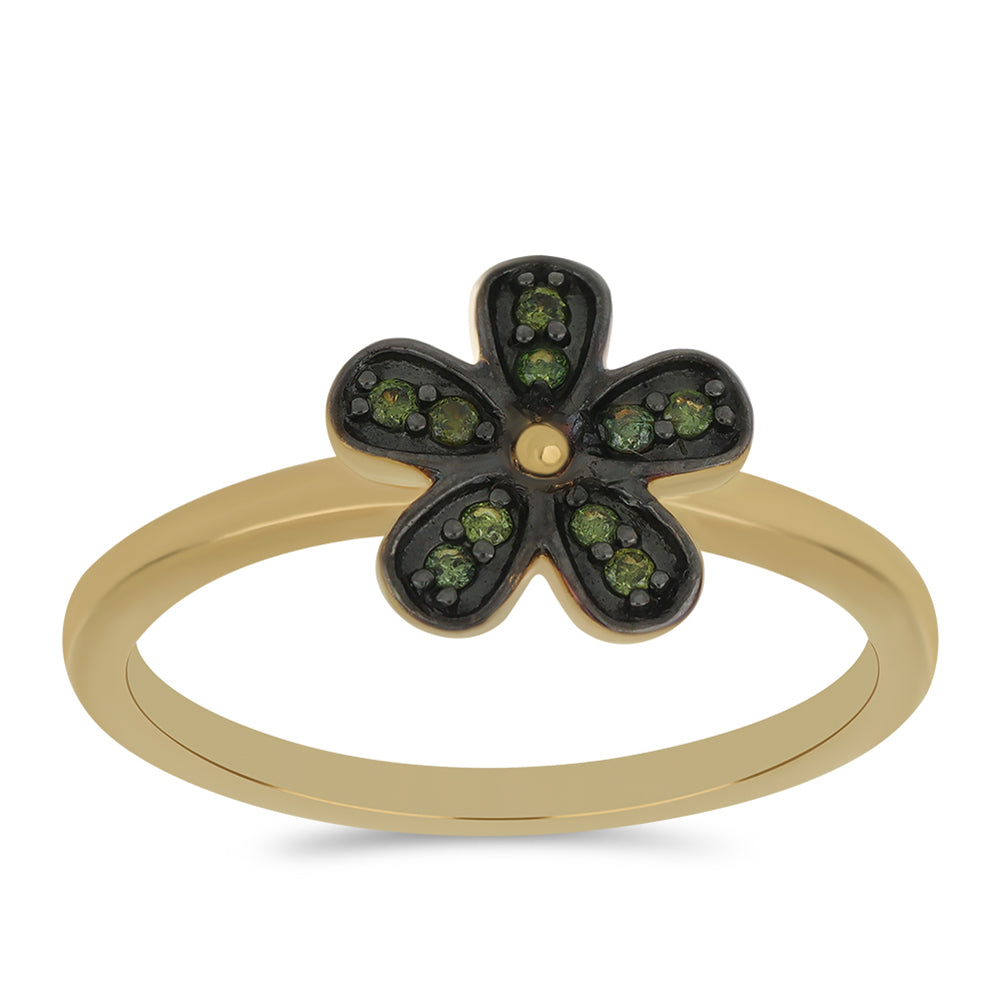 Anillo de Plata Bañada en Oro con Diamante Verde