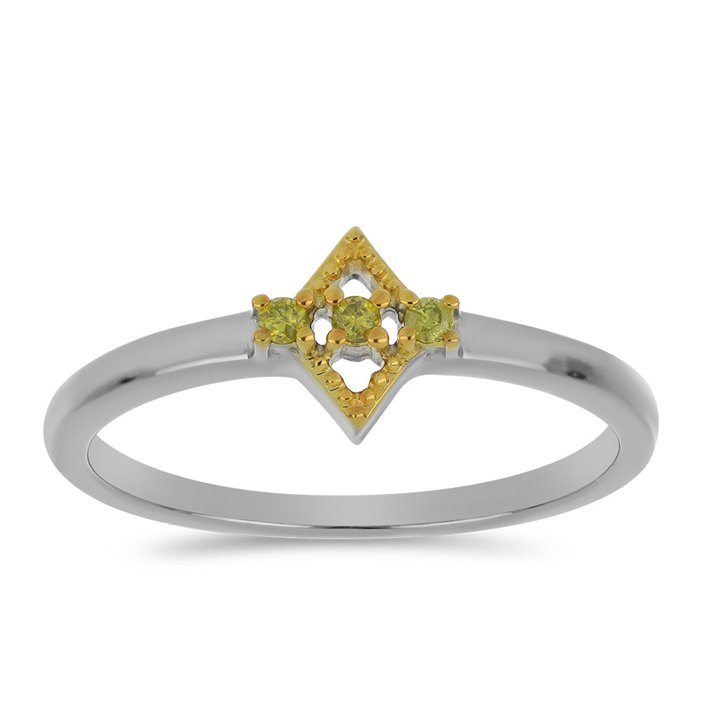 Anillo de Plata Bañada en Oro con Diamante Amarillo 3 