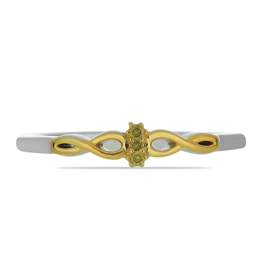 Anillo de Plata Bañada en Oro con Diamante Amarillo