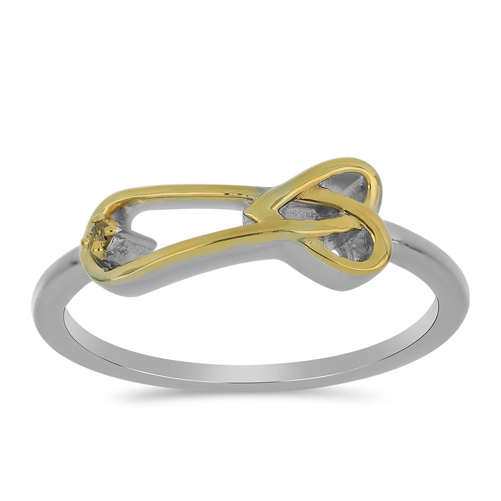 Anillo de Plata Bañada en Oro con Diamante Amarillo 3 