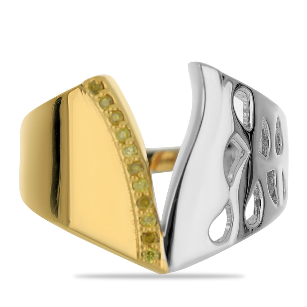 Anillo de Plata Bañada en Oro con Diamante Amarillo 1 