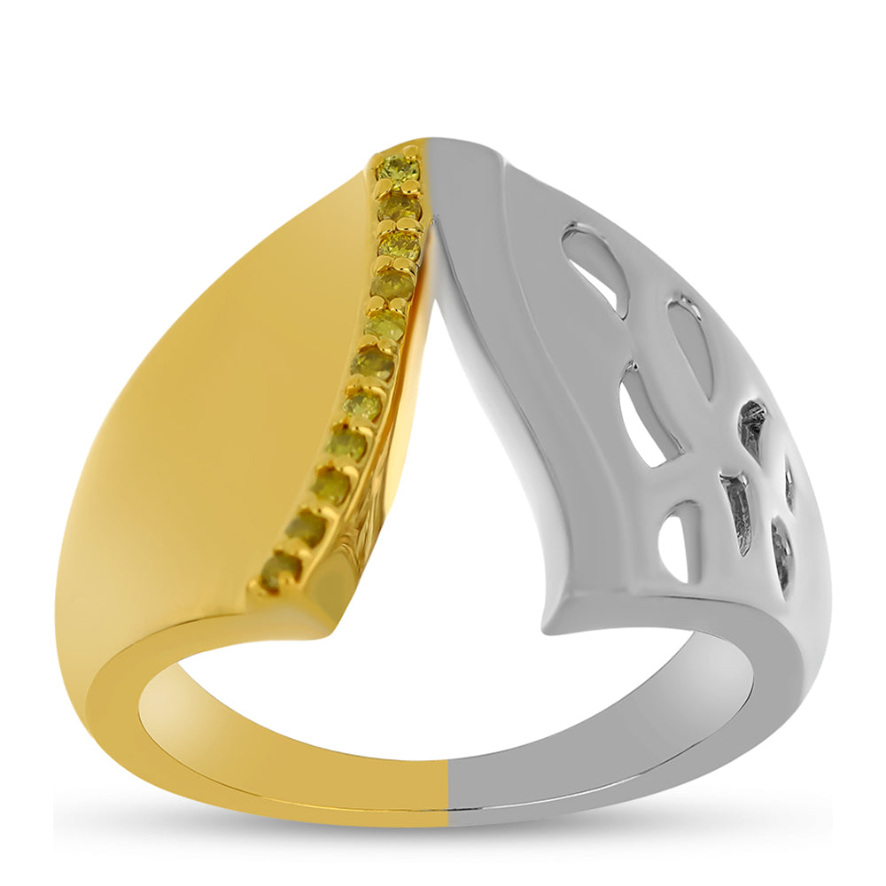 Anillo de Plata Bañada en Oro con Diamante Amarillo