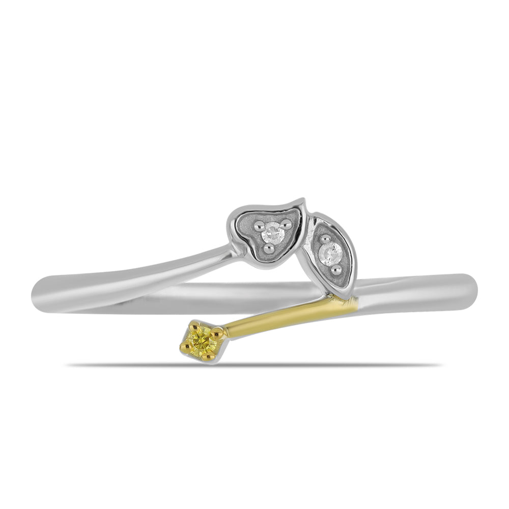 Anillo de Plata Bañada en Oro con Diamante Amarillo y Diamante blanco