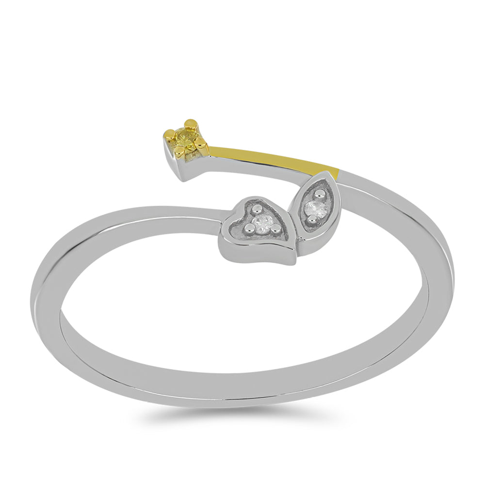 Anillo de Plata Bañada en Oro con Diamante Amarillo y Diamante blanco