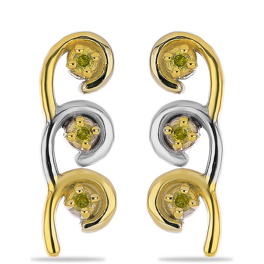 Pendientes de Plata Bañada en Oro con Diamante Amarillo