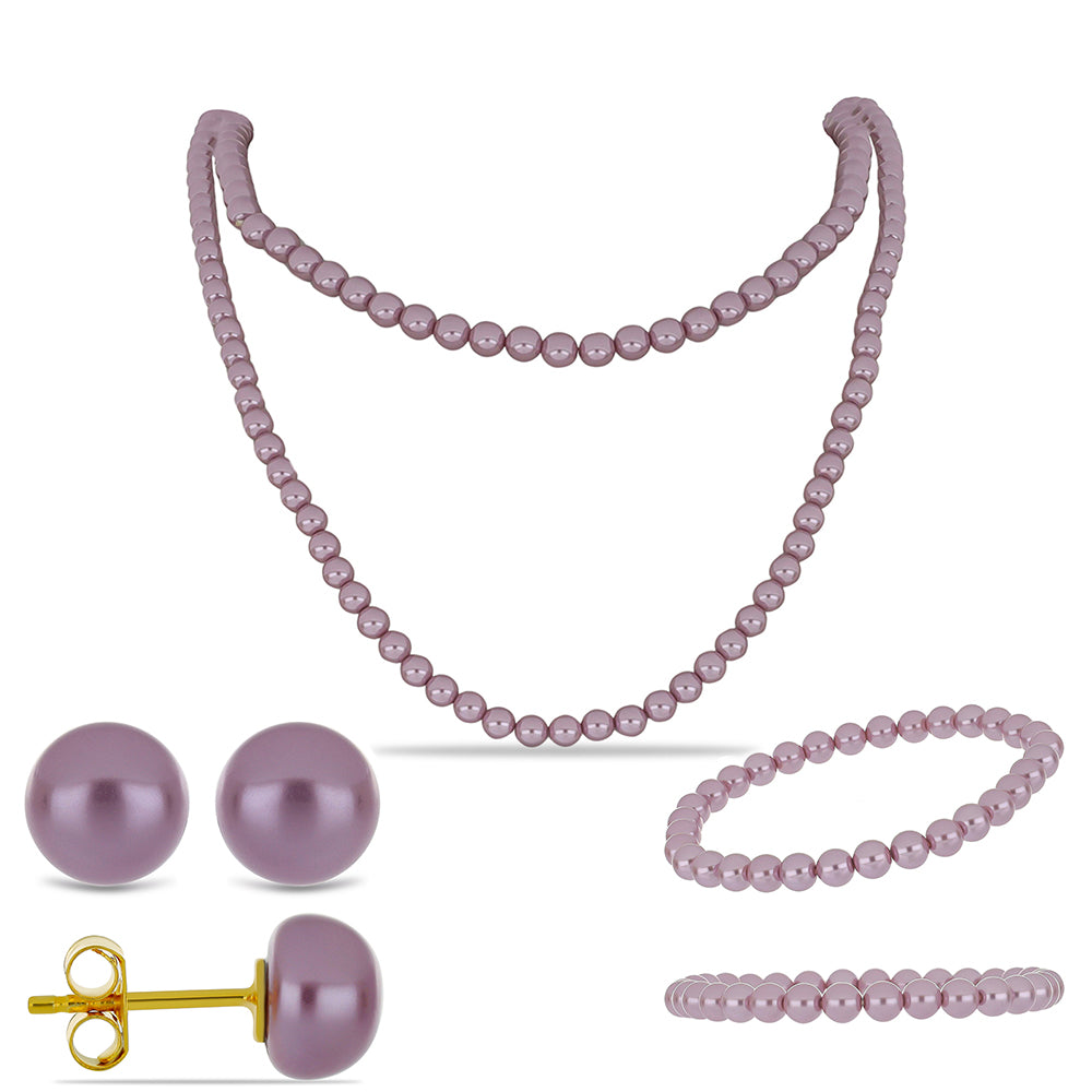 Conjunto Pepita con Perla Púrpura de Agua dulce ( Collar +Pendientes +Pulsera )