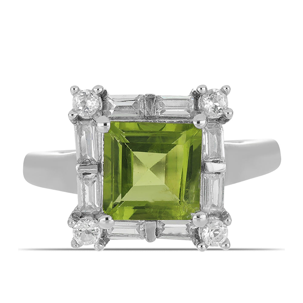 Anillo de Plata con Peridoto de Changbai y Topacio Blanco