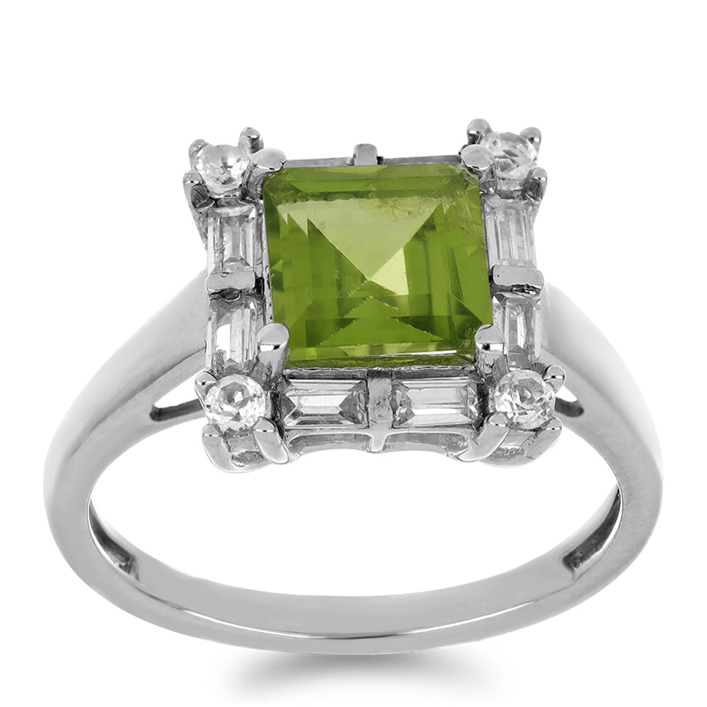 Anillo de Plata con Peridoto de Changbai y Topacio Blanco 2 