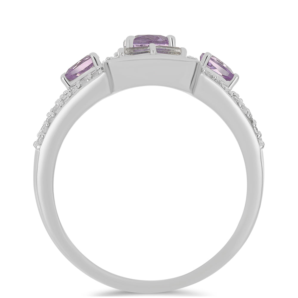 Anillo de Plata con Amatista Rosa de Francia y Zircón Blanco