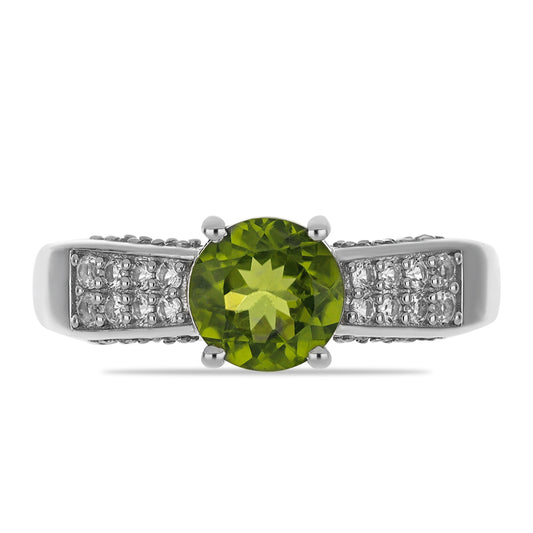 Anillo de Plata con Peridoto de Changbai y Topacio Blanco