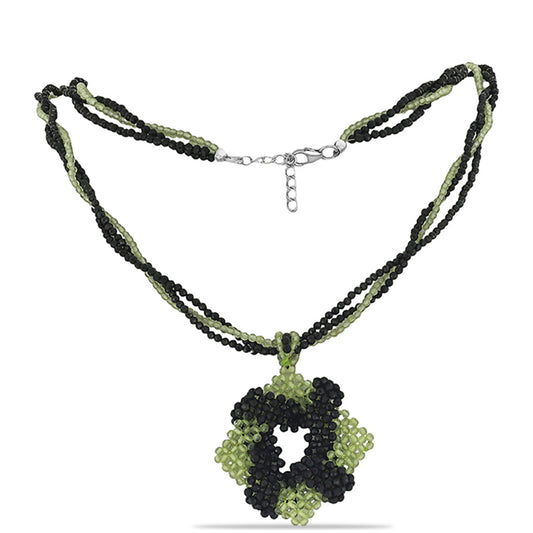 Collar de Plata con Peridoto de Changbai y Espinela Negra de Badakhshan Gorno