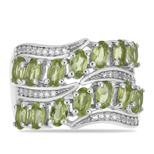 Anillo de Plata con Peridoto de Changbai y Topacio Blanco