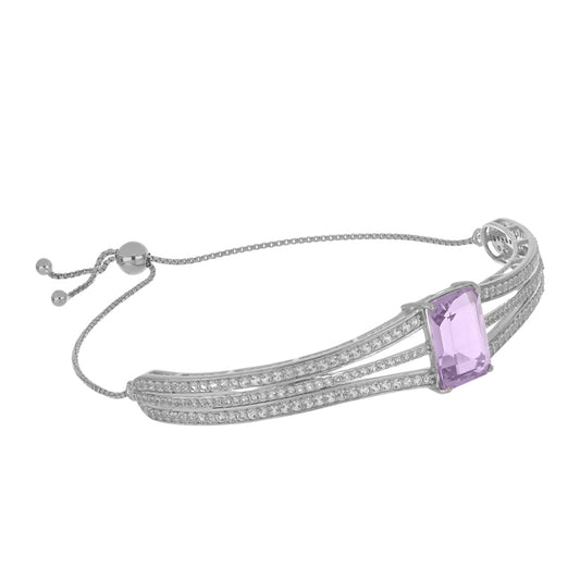 Pulsera de Plata con Amatista Rosa de Francia y Topacio Blanco