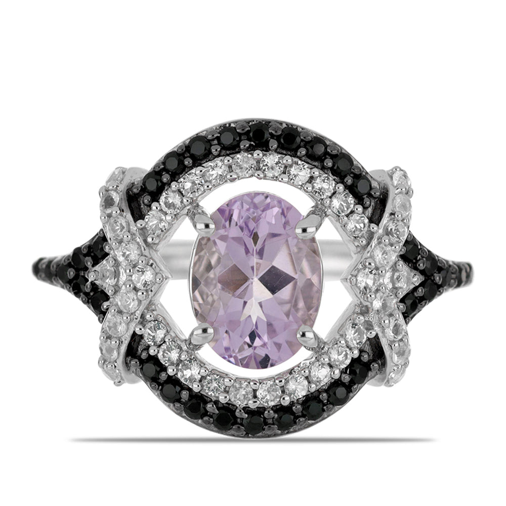 Anillo de Plata con Amatista Rosa de Francia y Espinela Negra de Badakhshan Gorno 1 