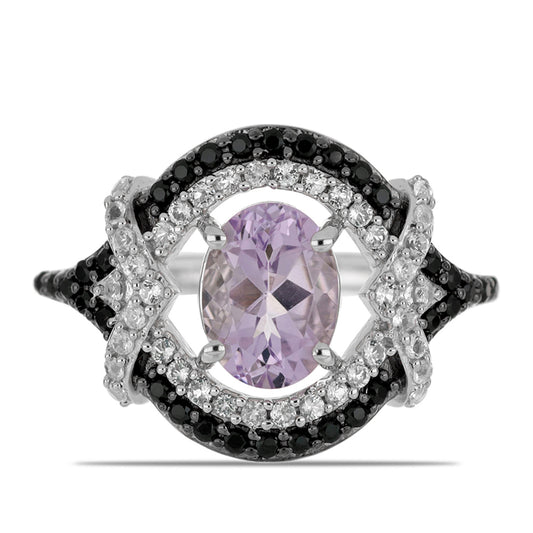 Anillo de Plata con Amatista Rosa de Francia y Espinela Negra de Badakhshan Gorno