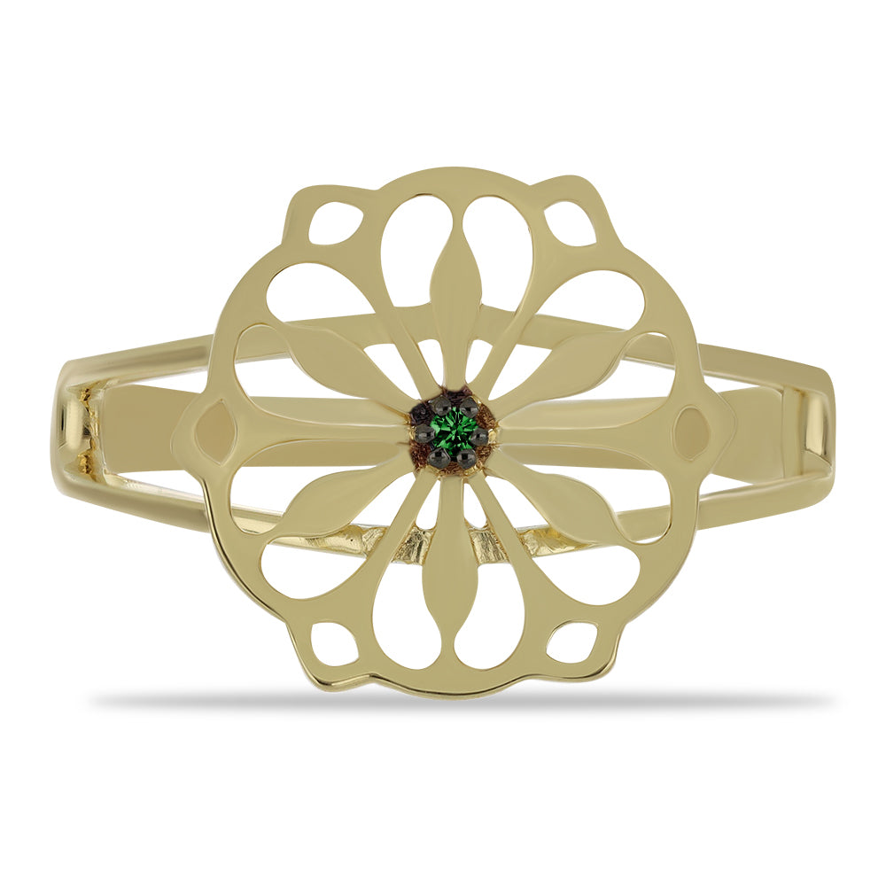 Anillo de Plata Bañada en Oro con Diamante Verde