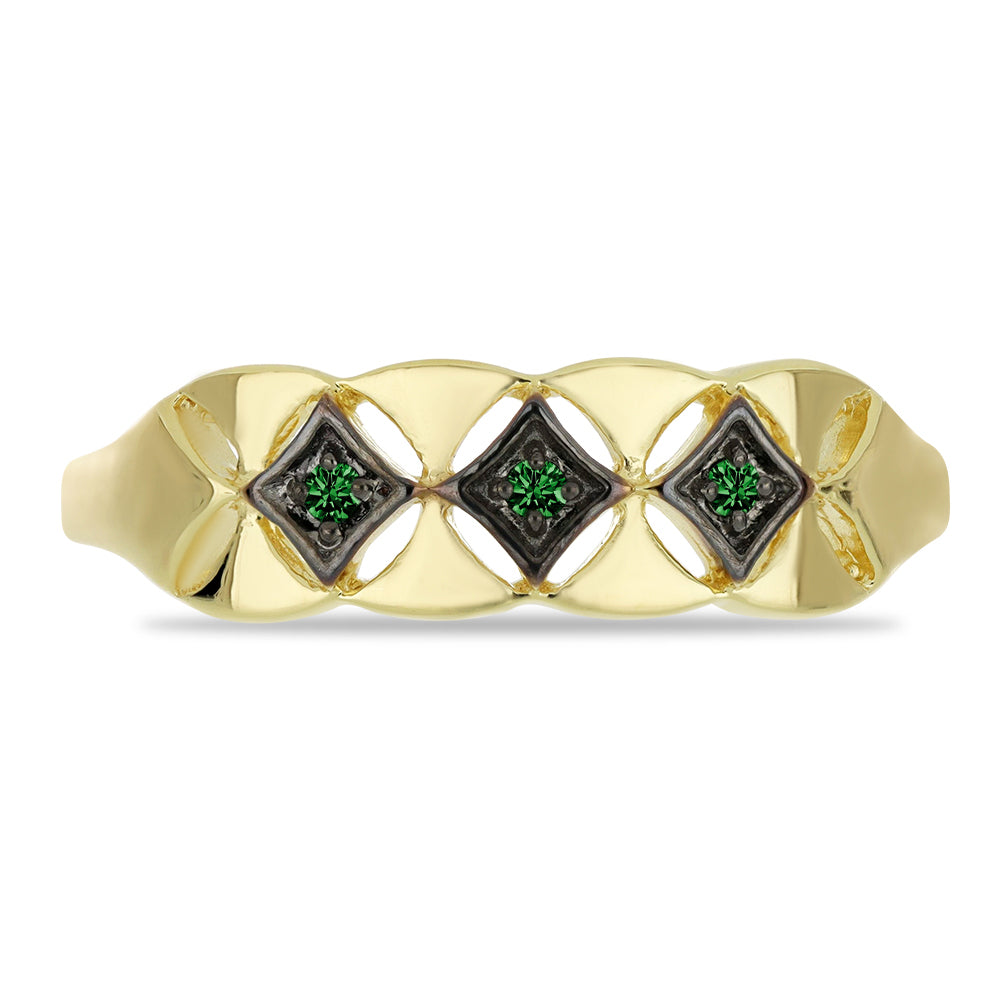 Anillo de Plata Bañada en Oro con Diamante Verde 1 