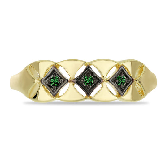 Anillo de Plata Bañada en Oro con Diamante Verde