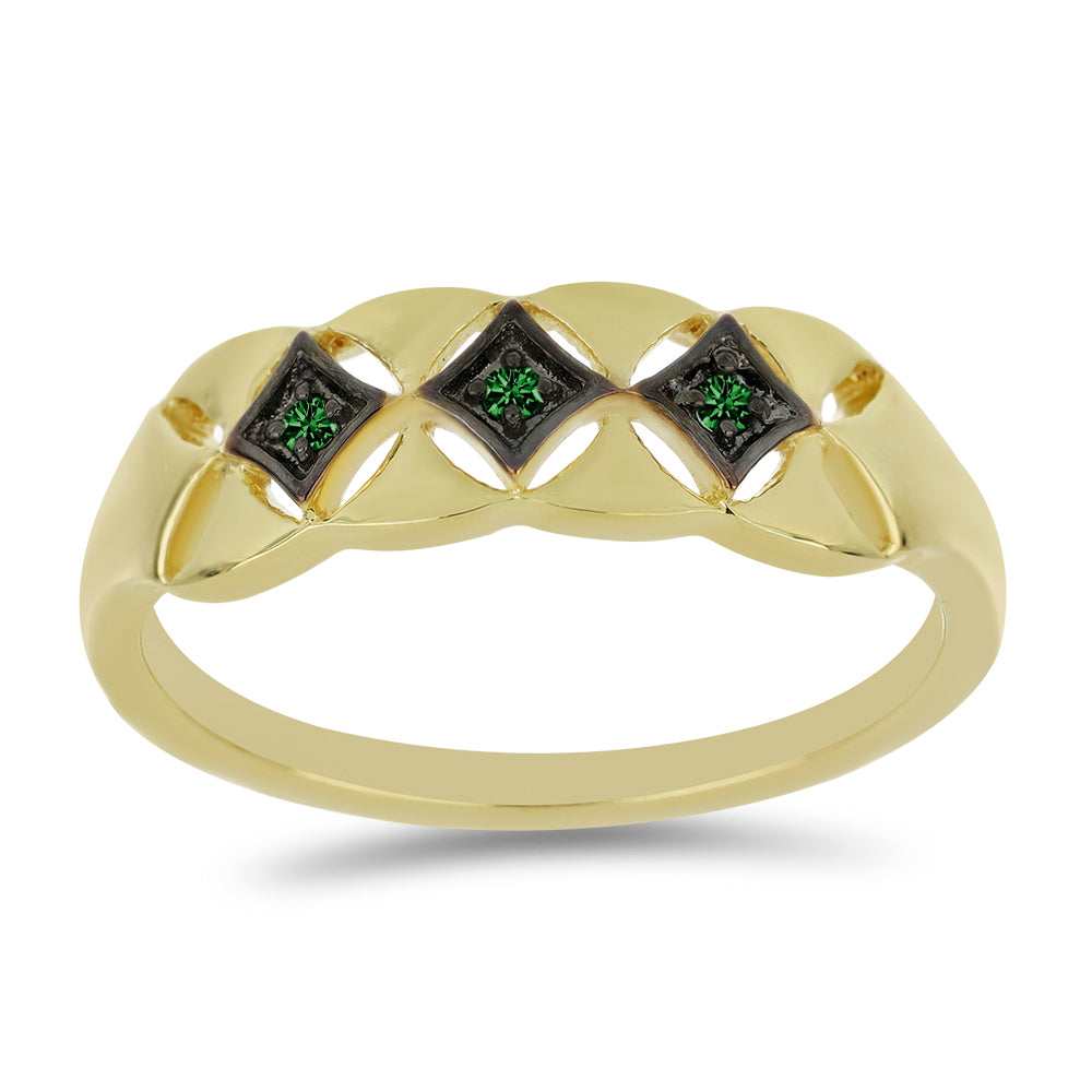 Anillo de Plata Bañada en Oro con Diamante Verde