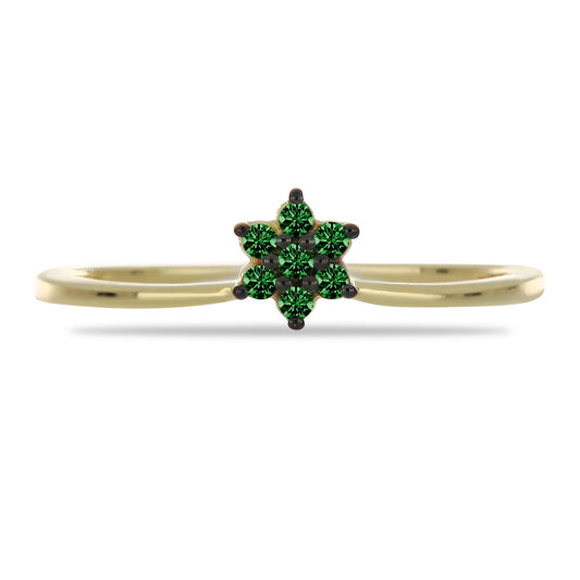 Anillo de Plata Bañada en Oro con Diamante Verde