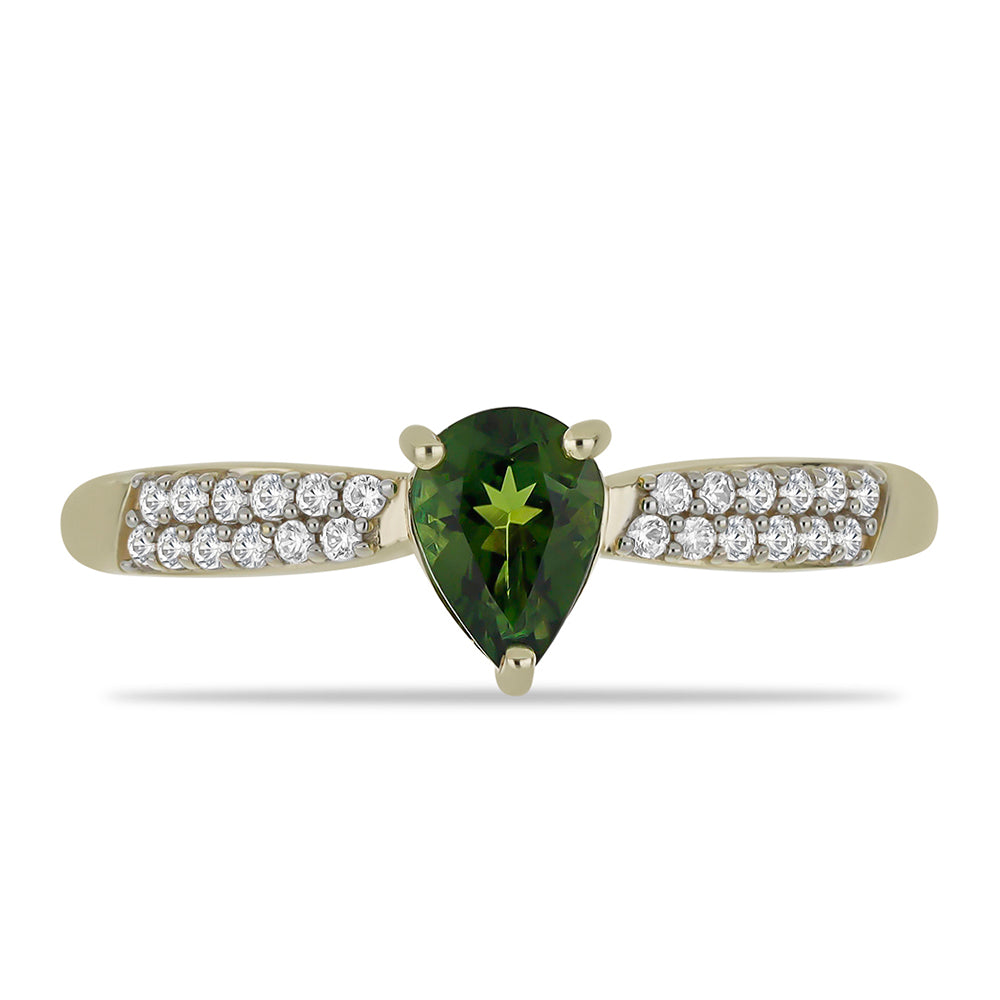 Anillo de Oro 9K con Turmalina Verde y Zircón Blanco 1 