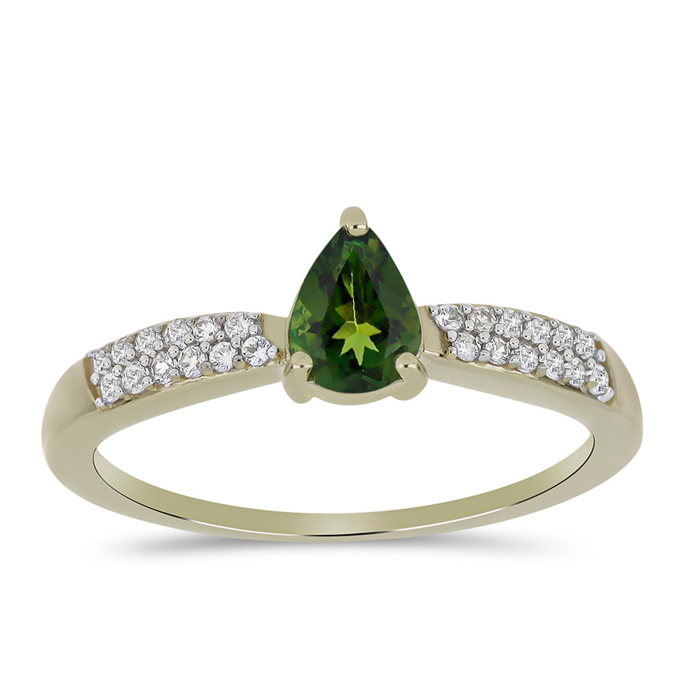 Anillo de Oro 9K con Turmalina Verde y Zircón Blanco 3 