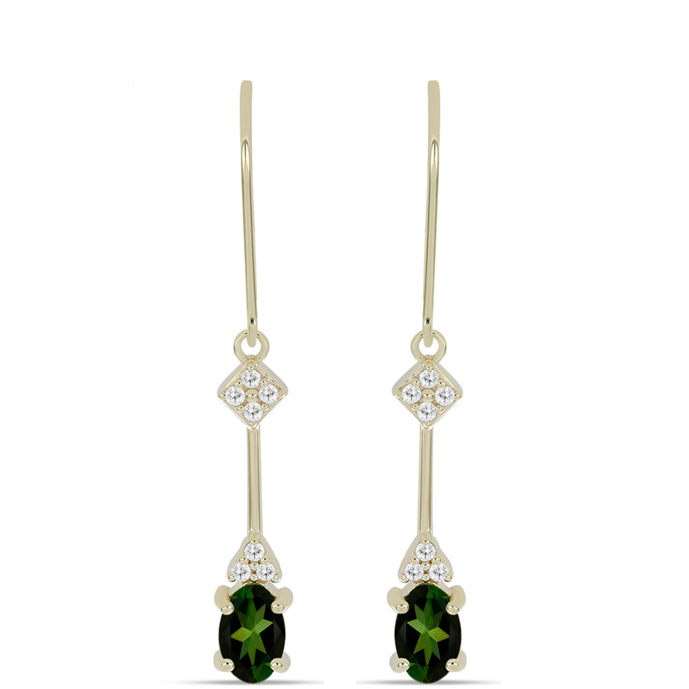 Pendientes de Oro 9K con Turmalina Verde y Zircón Blanco