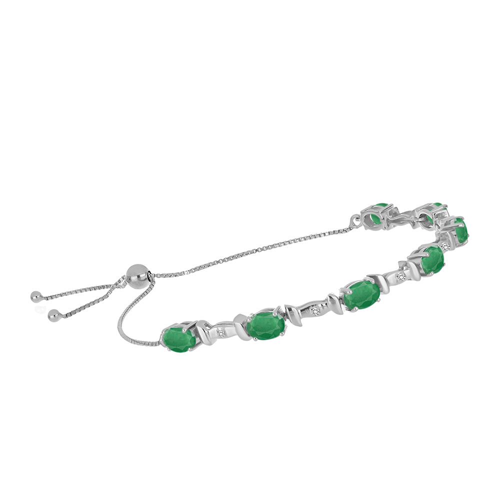 Pulsera de Plata con Esmeralda de Brasil y Diamante blanco