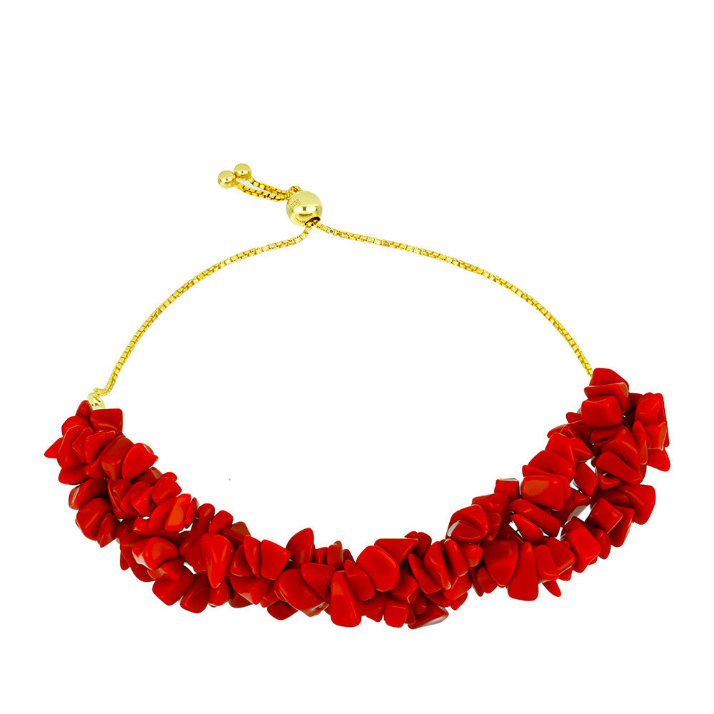 Pulsera de Plata Bañada en Oro con Coral Rojo 1 