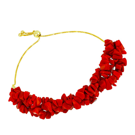 Pulsera de Plata Bañada en Oro con Coral Rojo