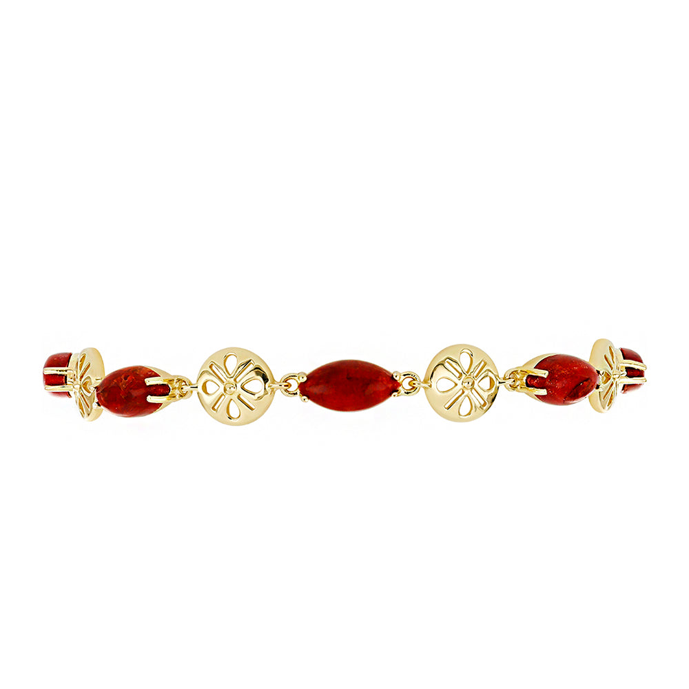 Pulsera de Plata Bañada en Oro con Coral Rojo 2 