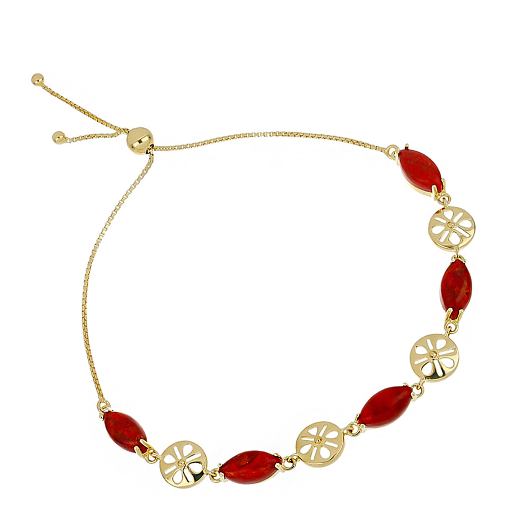 Pulsera de Plata Bañada en Oro con Coral Rojo 1 