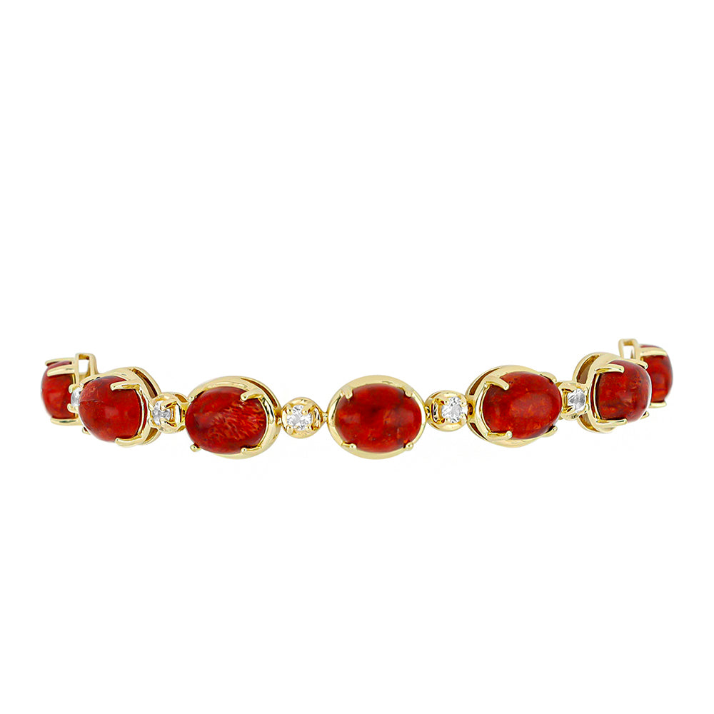 Pulsera de Plata Bañada en Oro con Coral Rojo y Topacio Blanco