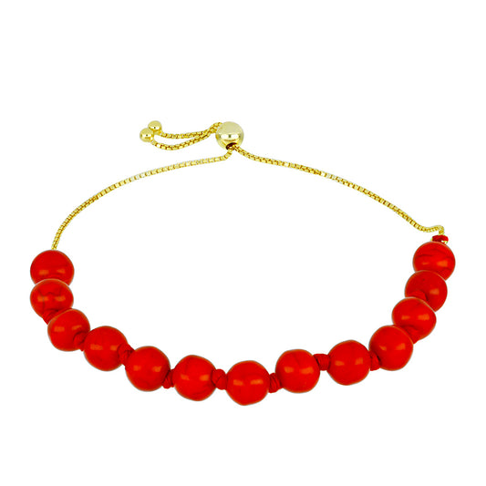 Pulsera de Plata Bañada en Oro con Coral Rojo