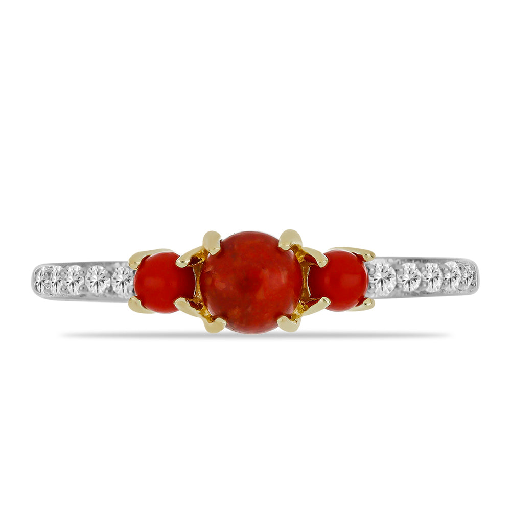 Anillo de Plata Bañada en Oro con Coral Rojo 1 