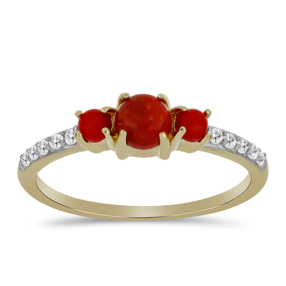 Anillo de Plata Bañada en Oro con Coral Rojo 3 