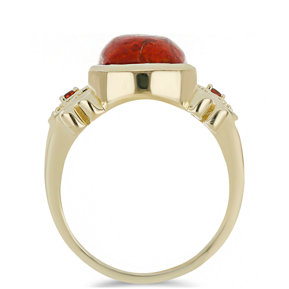 Anillo de Plata Bañada en Oro con Coral Rojo y Granate Barton 2 