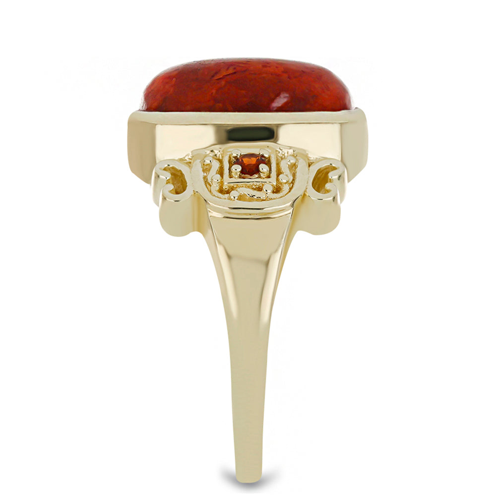 Anillo de Plata Bañada en Oro con Coral Rojo y Granate Barton 4 